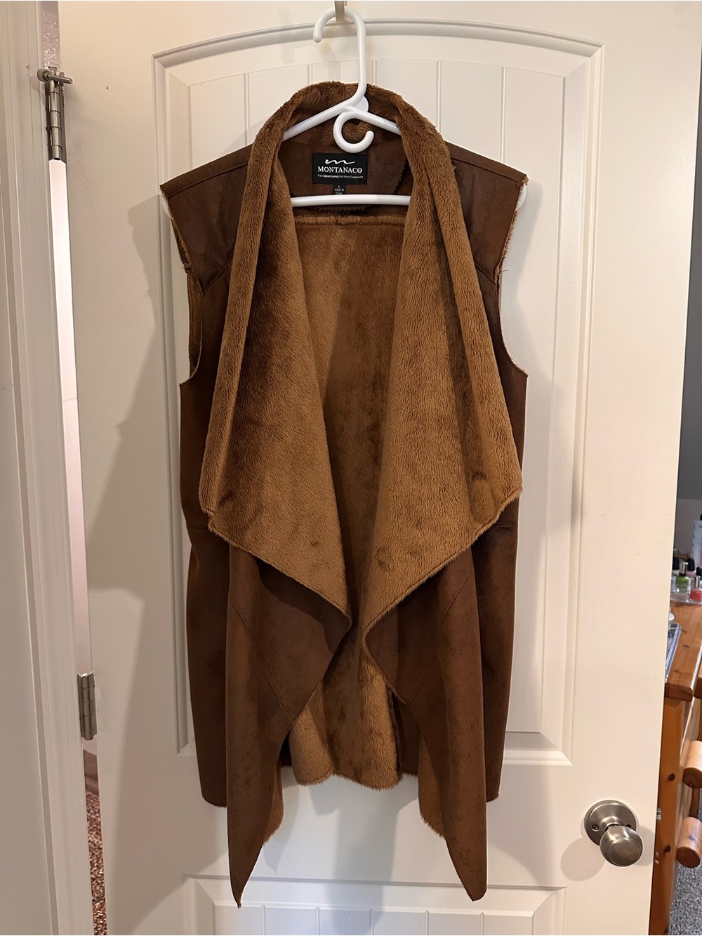 Montanaco Brown Faux-Suede Draped Open Vest